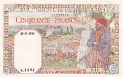 1944 Pick 87a 50 Franc algérien 810 Unc