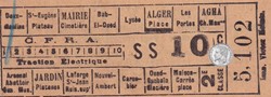 Ticket billet tramway d'Alger début XXe "Tramways / Chemins de fer sur Routes d'Algérie"