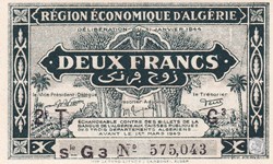 1944 Pick102 G3 2 Franc algérien Unc