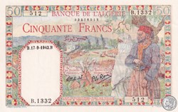 1942 Pick84 50 Franc algérien 512 Unc