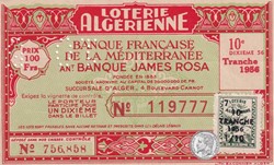 Loterie Algérienne 1/10éme   10éme Tranche 1956