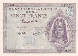 1944 Pick-92b.1 20 Franc algérien Spl (aunc)
