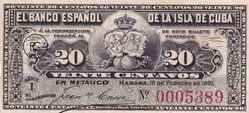 1897  Pick53a  20 ¢ - Centavo cubain  Sup