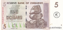 2007 Pick66 5 Z$ - Dollar du Zimbabwe Unc