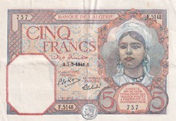 1941 Pick77b.1 5 Franc algérien 737 TTB+