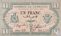 139-2- 17/4/1915 Bougie Sétif 1 Franc Cdc Séries 63
