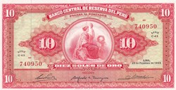 10 Soles de Oro  Banco Central de Reserva del Perú  26.02.1965 SPL Pick 88