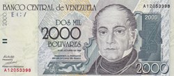 2.000 Bolívares Banco Central de Venezuela 29.10.1998 Unc Pick 80