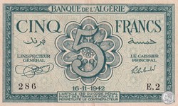 1942 Pick91 E-2 286 5 Franc algérien Sup (3)