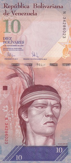 10 Bolívares Banco Central de Venezuela 03.09.2009 Unc Pick 90b