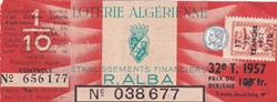 Loterie Algérienne 1/10éme   32éme Tranche 1957