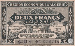 1944 Pick99b D1 2 Franc algérien sup