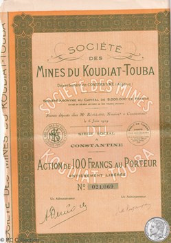 Societe des Mines du Koudiat Touba 1929