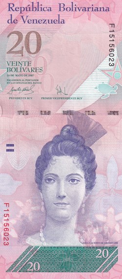 20 Bolívares Banco Central de Venezuela 24.05.2007 Unc Pick 91b