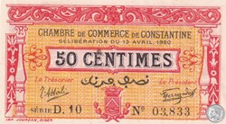 140-23- 13/4/1920 Constantine 50 Centimes Cdc Séries D10