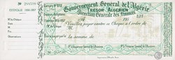 TRÉSOR ALGÉRIEN Chèque vierge avec souche Exercice 1956 - 1957 Très bon état
