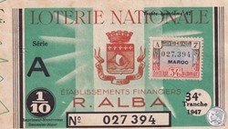 Loterie Algérienne 1/10éme 34éme Tranche 1947