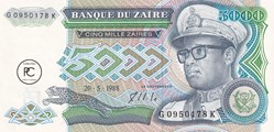 1988  Pick37b  5 000 Ƶ - Zaïre zairéen  Unc