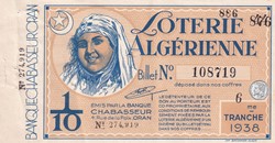 Loterie Algérienne 1/10éme 6éme Tranche 1938