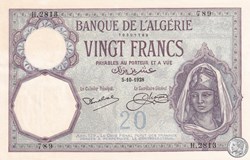 1928 Pick78b 20 Franc algérien 789 Spl