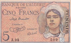 1944 Pick15a 5 F - Franc tunisien TTB