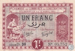 140-24- 13/4/1920 Constantine 1 Franc Cdc Séries D36