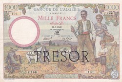Très rare 1942 VF.10.01 1 000 Franc Trésor  algérien  TTB+