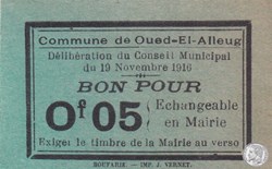 OUED EL ALLEUG Bon pour 0,05 franc Vert 1916 (1)