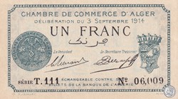 137-4-3/9/1914 Alger 1 Franc Cdc. (5)