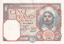1941 Pick77b 5 Franc algérien 731 Sup