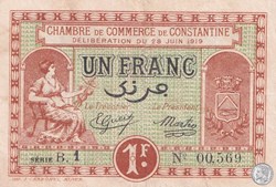 140-20- 28/6/1919 Constantine 1 Franc  Cdc Séries B1