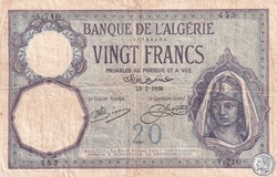 1920 Pick78a  V710  453  20 Franc algérien TB