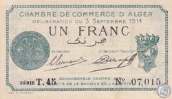 137-4-3/9/1914 Alger 1 Franc Cdc. (3)