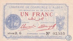 137-18-22/6/1921 Alger 1 Franc Cdc.(2)