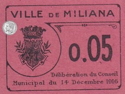MILIANA 1  0,05 franc Rose  1916