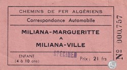 Chemins de Fer Algériens Correspondance Automobile Spécimen Enfant 4-10