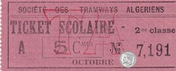 Ticket -Tramways d'Alger début XXe "Ticket scolaire - 5cmes - Société des Tramways Algériens (2)