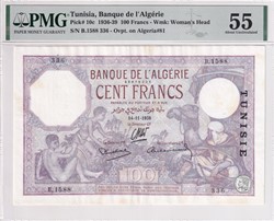 1938  Pick10  100 F - Franc tunisien  Au55