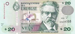 20 Pesos Uruguayos Banco Central del Uruguay 2000 Unc Pick 83