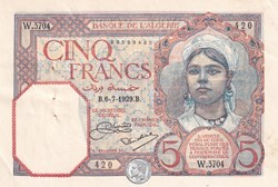 1929 Pick77a 5 Franc algérien Sup