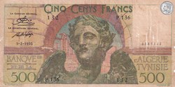 1950 Pick28 500 Francs Banque de l'Algérie / TUNISIE