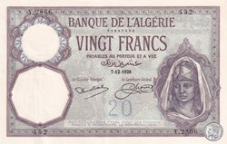 1928 Pick78b 20 Franc algérien 452 Spl