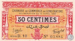 140-23- 13/4/1920 Constantine 50 Centimes Cdc Séries D10