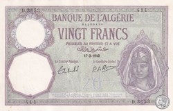 1942 Pick78c.12 20 Franc algérien Spl ( aunc)