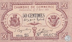139-1- 17/4/1915 Bougie Sétif 50 cts Cdc Séries 25