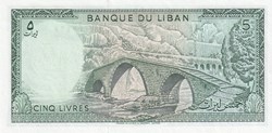 1986 Pick 62d 5 Livres Banque du Liban Unc