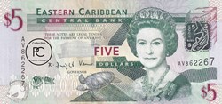 2008  Pick47  5 EC$ - Dollar des Caraïbes orientales Unc