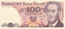 100 Złotych  Narodowy Bank Polski  1986 Unc Pick 143e