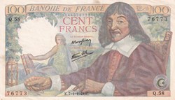1943 Pick 101b 100 Francs Descartes