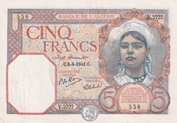 1941 Pick77b 5 Franc algérien 536 Unc